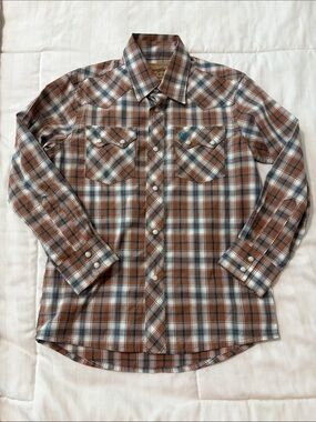 Wrangler Brown & Blue Plaid boy’s Western Button-Down Shirt